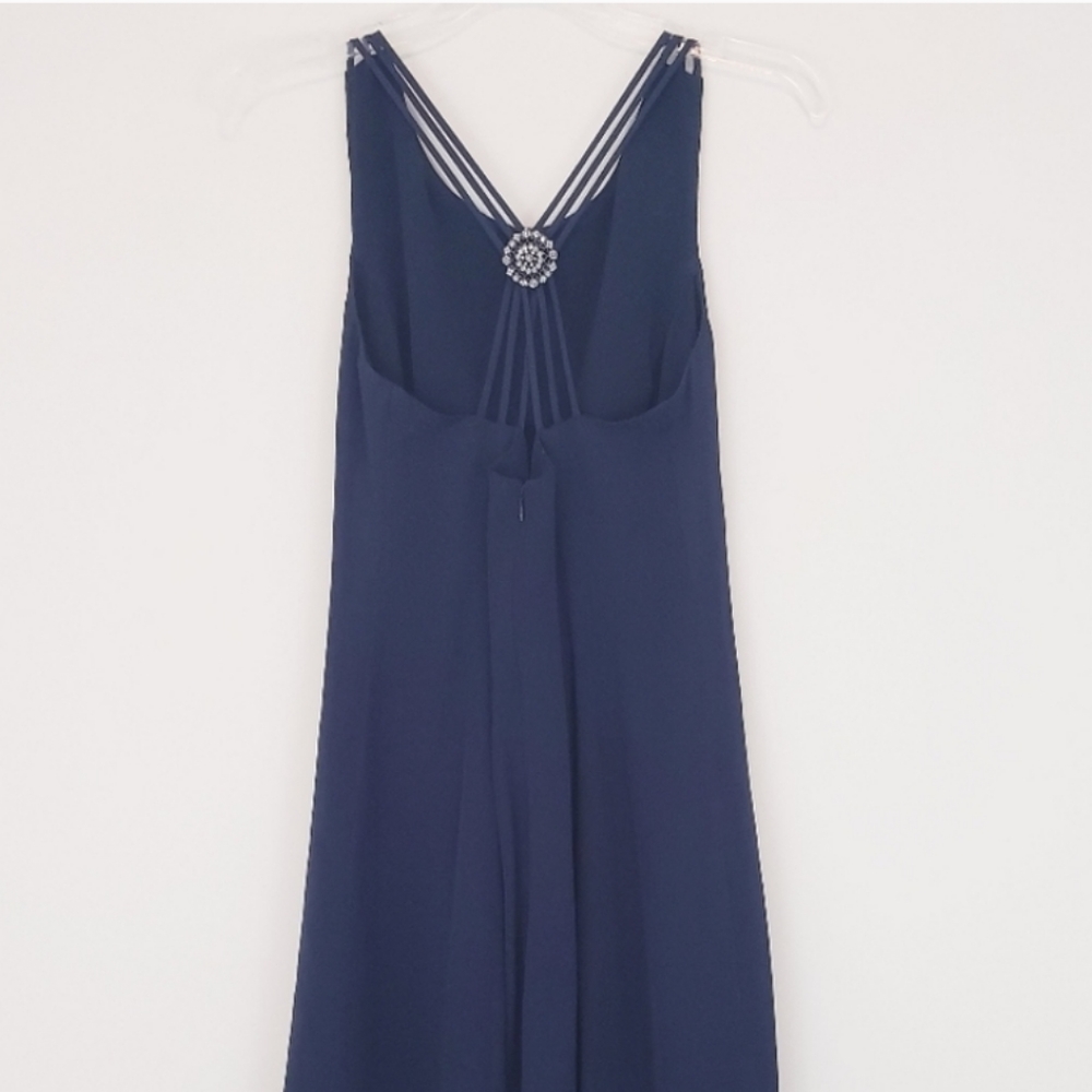 NWT Talbots Silk Size 12 Dress Crossback with Diamond Brooch Center Navy Blue
